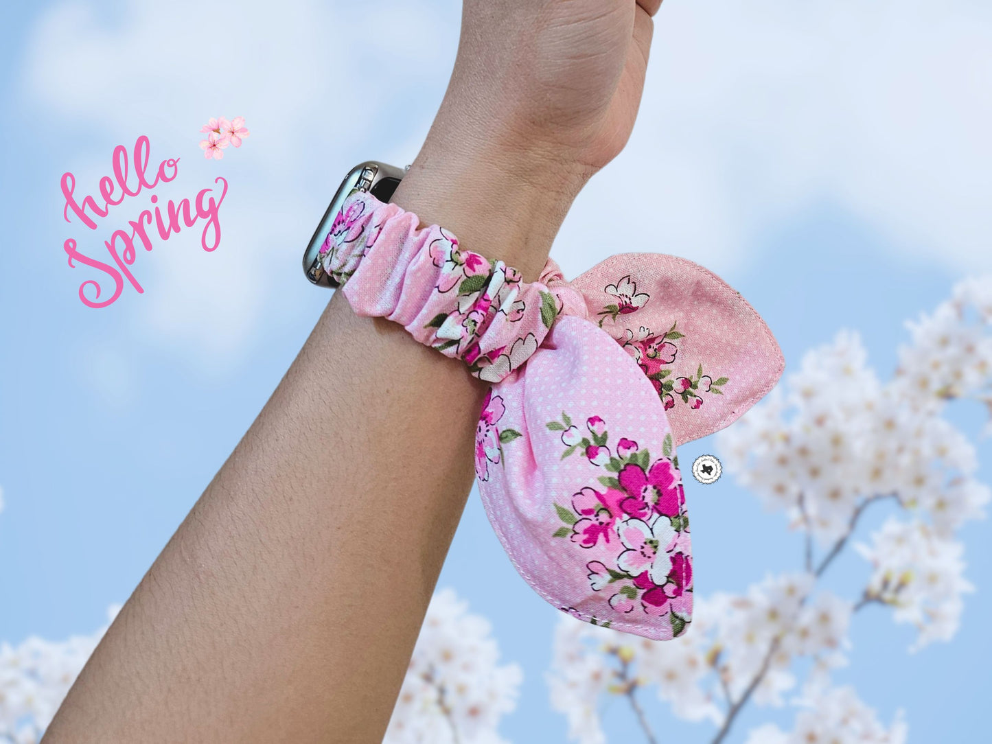 Cherry Blossom with Bunny Ears Spring Floral Scrunchies Watch Band for Apple Watch 38mm 40mm 41mm 42mm 44mm 45mm 49mm Ultra