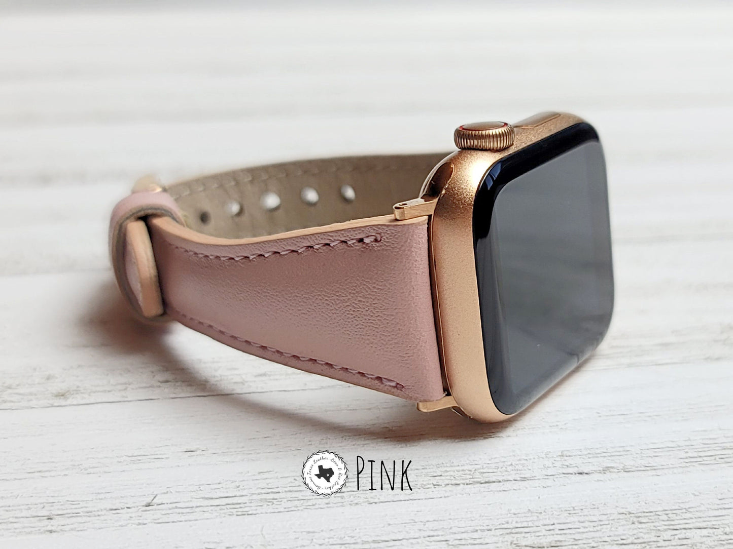 Rose Pink Fitbit Sense Band for Woman, Fitbit Versa 3 2 1 Leather Straps, Apple Watch Band 38/40/41/42/44/45 mm, Personalized Valentine Gift