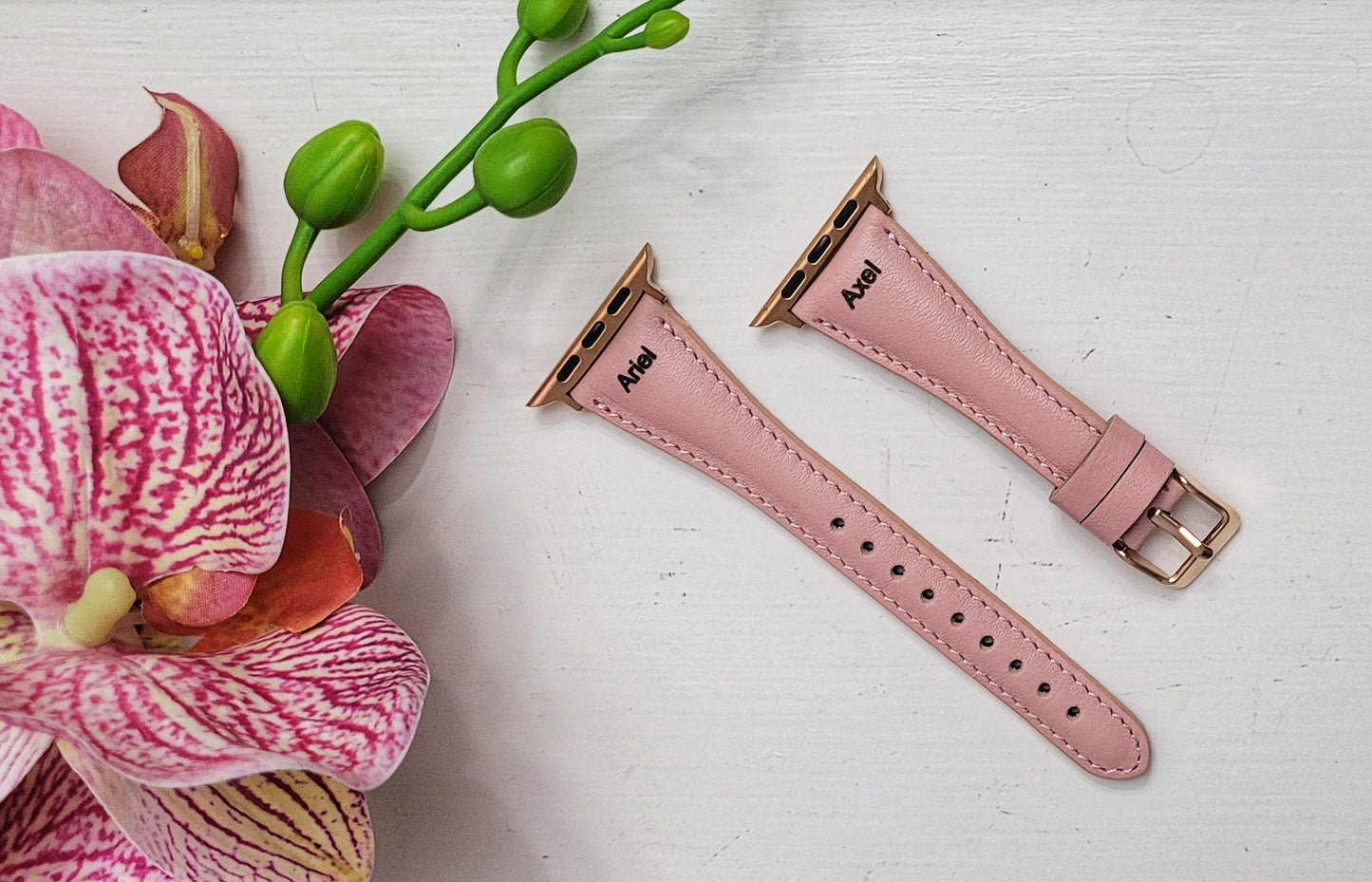 Rose Pink Fitbit Sense Band for Woman, Fitbit Versa 3 2 1 Leather Straps, Apple Watch Band 38/40/41/42/44/45 mm, Personalized Valentine Gift