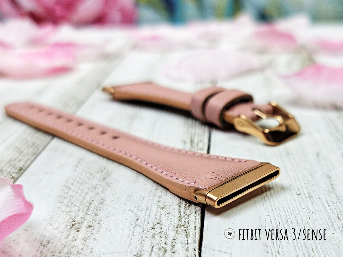 Rose Pink Fitbit Sense Band for Woman, Fitbit Versa 3 2 1 Leather Straps, Apple Watch Band 38/40/41/42/44/45 mm, Personalized Valentine Gift