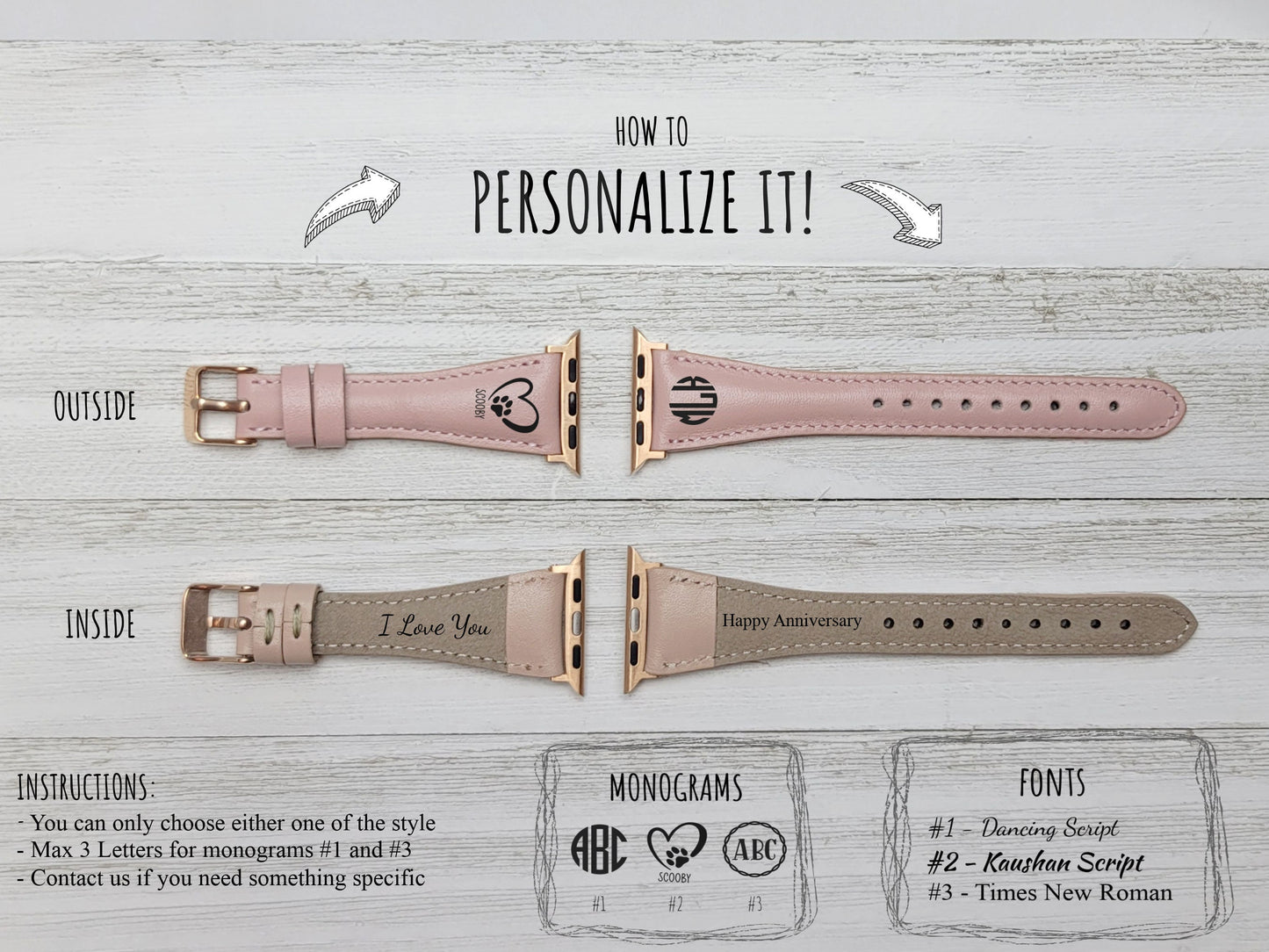 Rose Pink Fitbit Sense Band for Woman, Fitbit Versa 3 2 1 Leather Straps, Apple Watch Band 38/40/41/42/44/45 mm, Personalized Valentine Gift