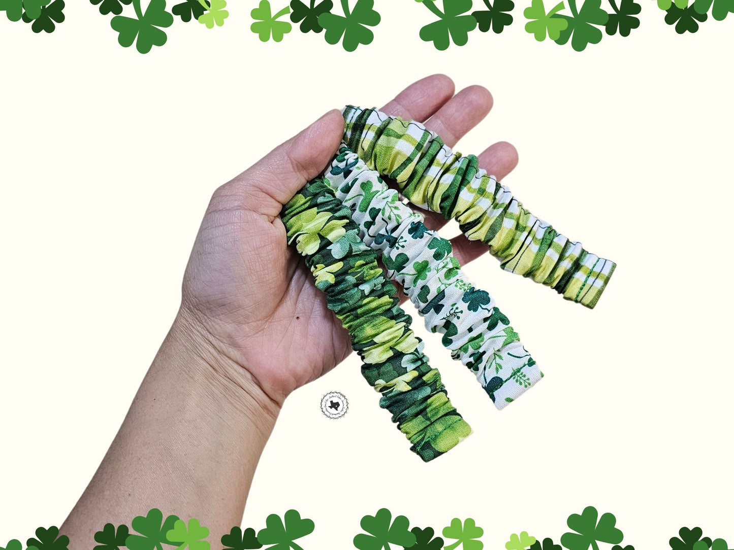 Shamrock Lucky Clover St Patricks Day Irish Scrunchie Watch Band for Apple Watch, Fitbit Versa Sense Charge5, 20mm Smartwatches