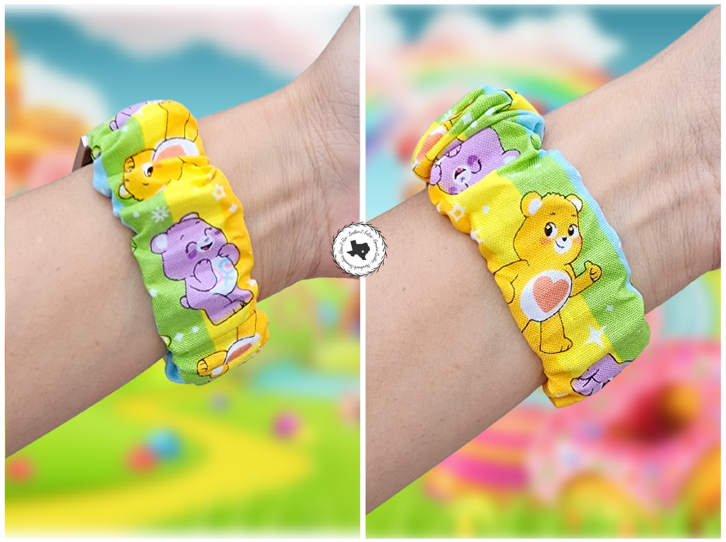 Rainbow Bears Purple Bear Yellow Bear Scrunchie Watch Band for Apple Watch