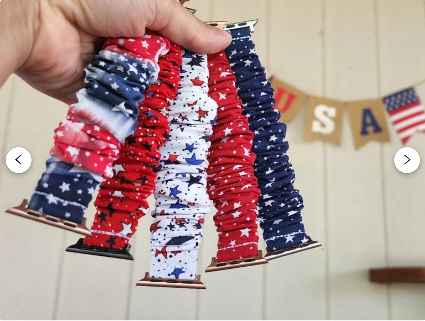 4th of July Patriotic Star Scrunchies Watch Band for Apple Watch 38mm 40mm 41mm 42mm 44mm 45mm 49mm Ultra