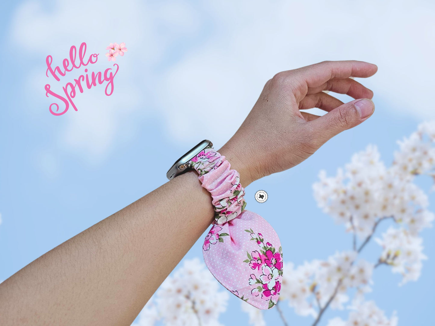Cherry Blossom with Bunny Ears Spring Floral Scrunchies Watch Band for Apple Watch 38mm 40mm 41mm 42mm 44mm 45mm 49mm Ultra