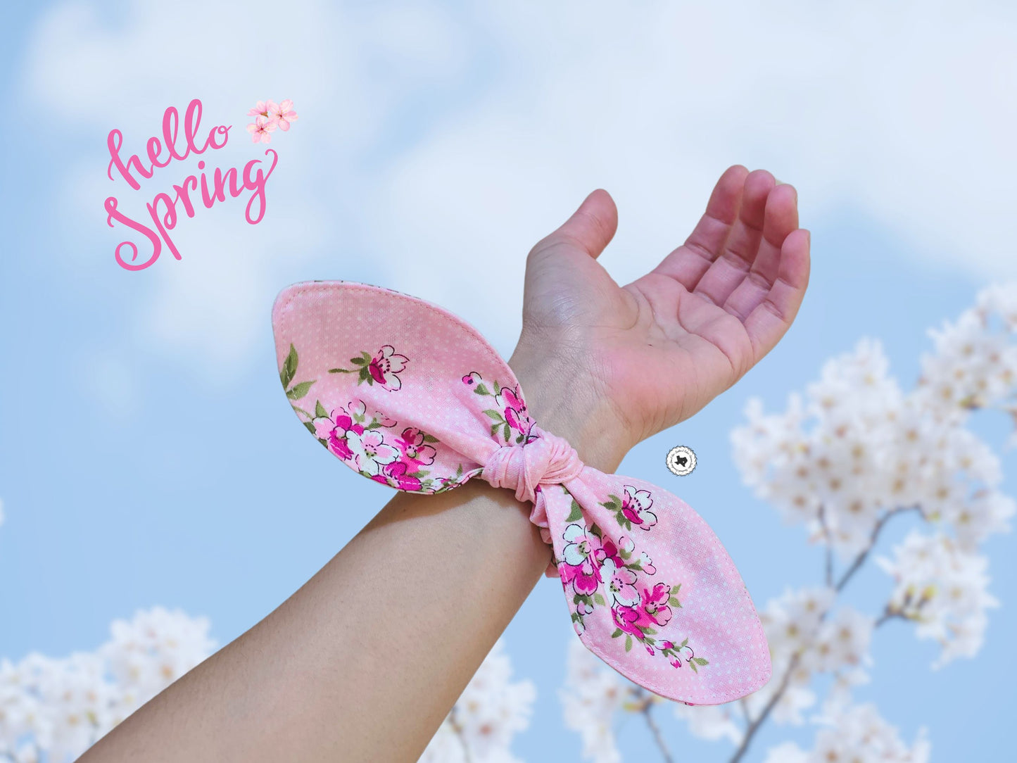 Cherry Blossom with Bunny Ears Spring Floral Scrunchies Watch Band for Apple Watch 38mm 40mm 41mm 42mm 44mm 45mm 49mm Ultra
