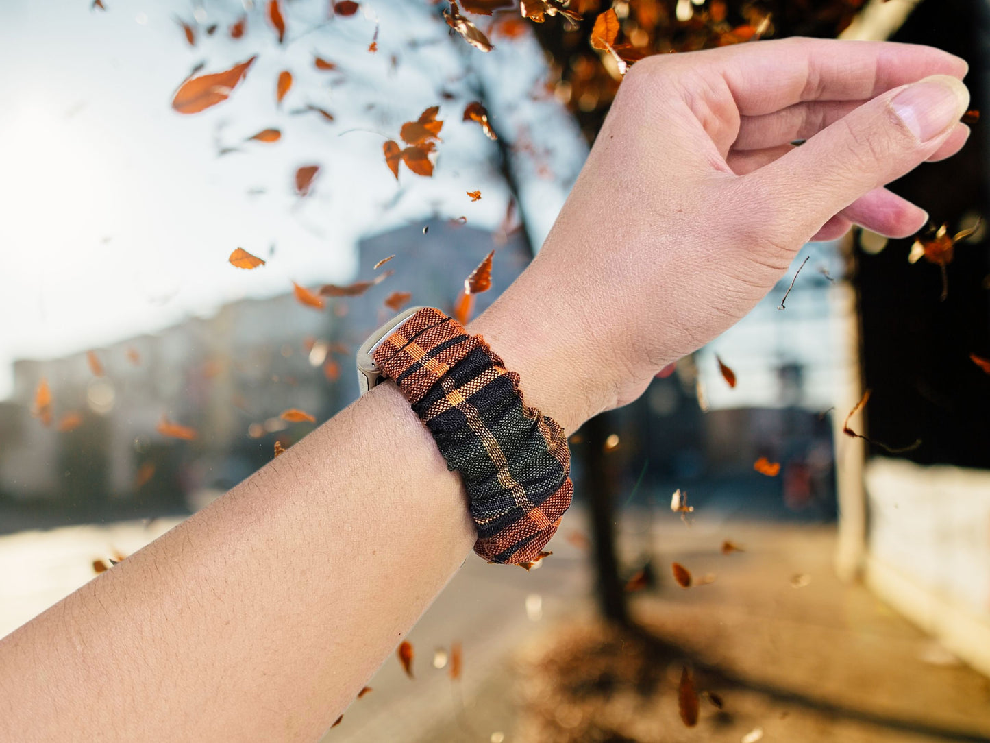 Plaid Autumn Fall Scrunchies Watch Band for Fitbit Versa 4 3 2 Lite, Fitbit Sense, Fitbit Sense 2, Charge 5