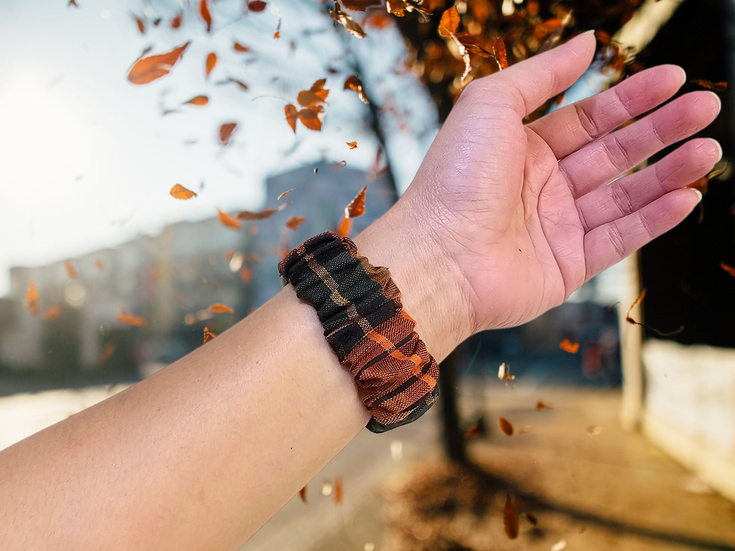 Plaid Autumn Fall Scrunchies Watch Band for Fitbit Versa 4 3 2 Lite, Fitbit Sense, Fitbit Sense 2, Charge 5