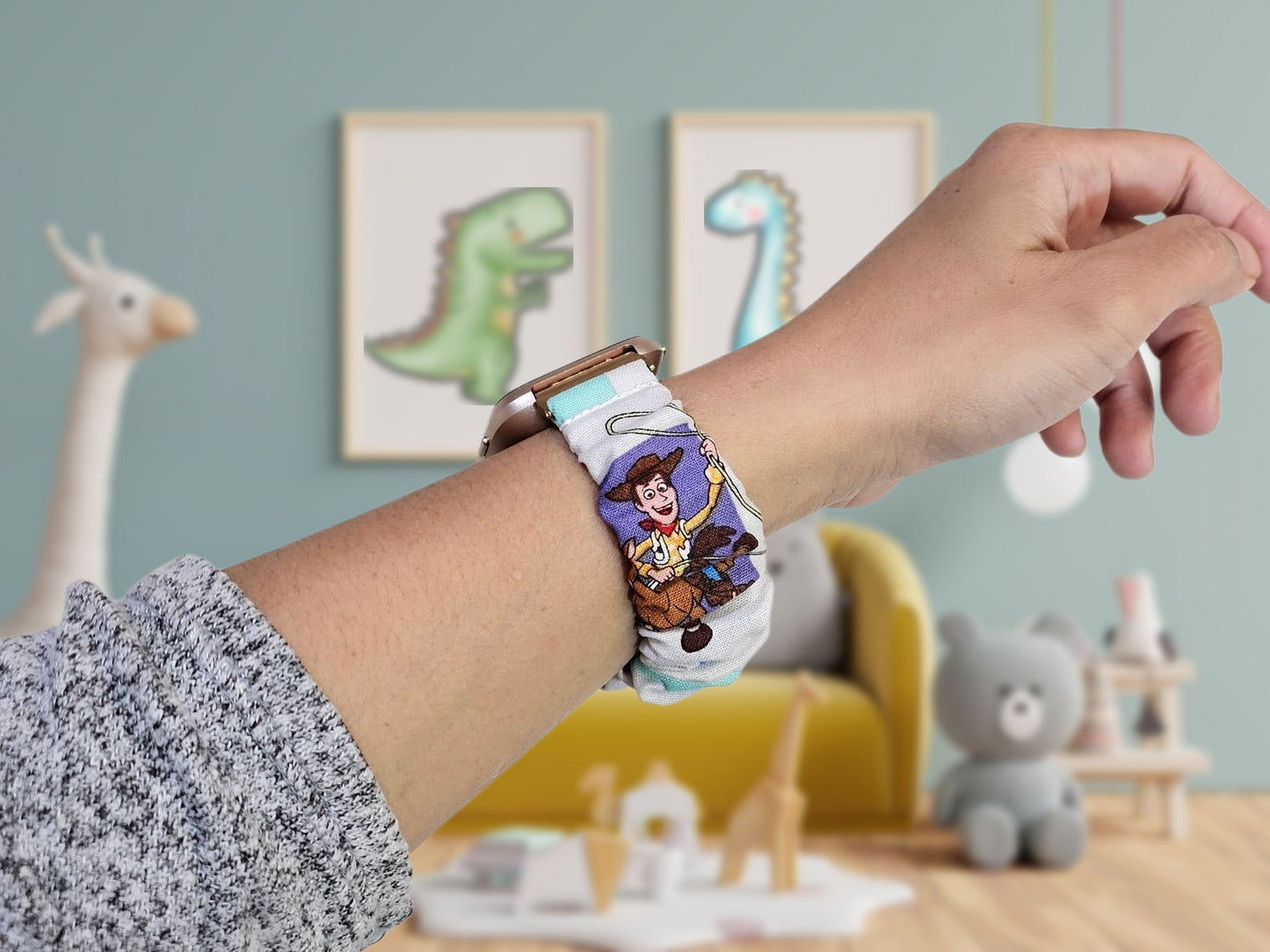 Disney Toy Story Woody Scrunchies Watch Band for Fitbit Versa 4 3 2 Lite, Fitbit Sense, Fitbit Sense 2, Charge 5