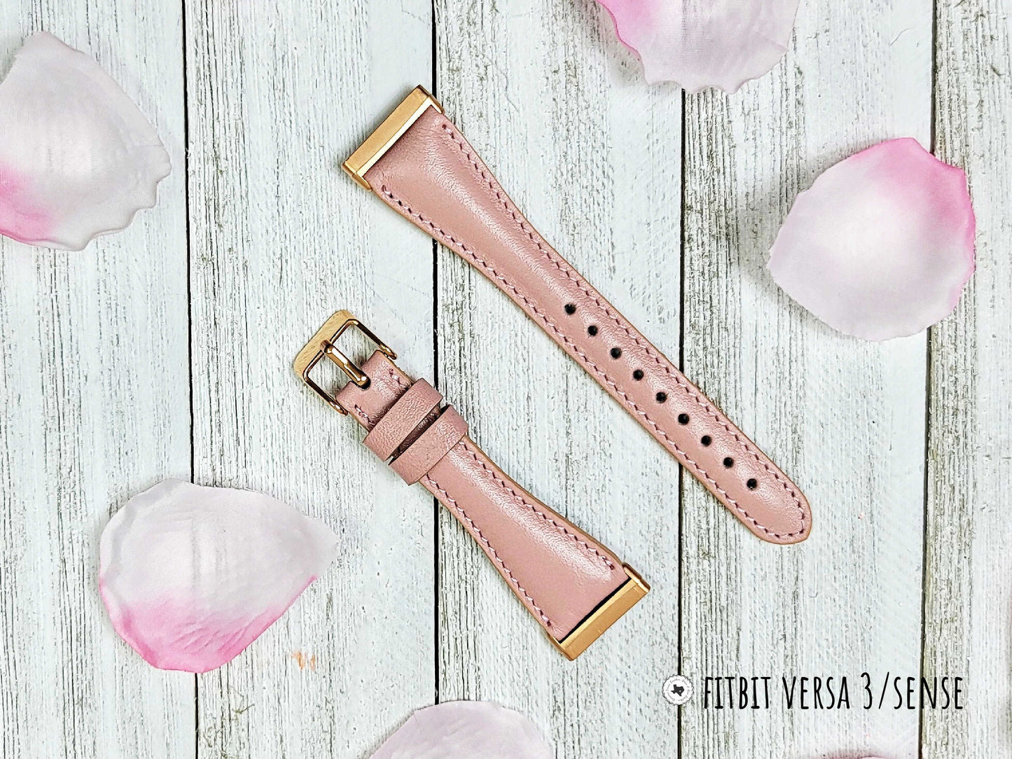 Rose Pink Fitbit Sense Band for Woman, Fitbit Versa 3 2 1 Leather Straps, Apple Watch Band 38/40/41/42/44/45 mm, Personalized Valentine Gift