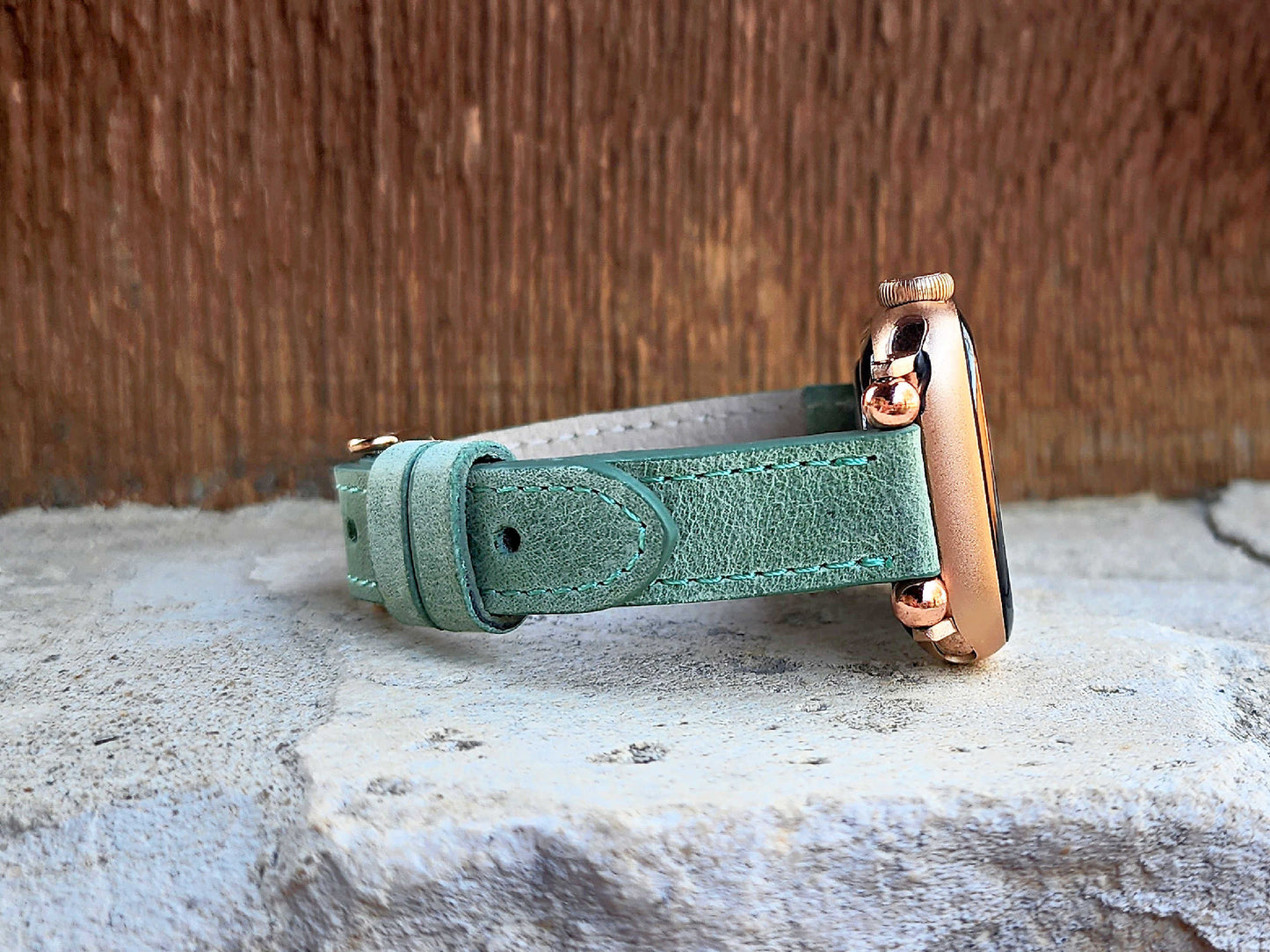 Green Genuine Leather Watch Band for Apple Watch and Fitbit Watches