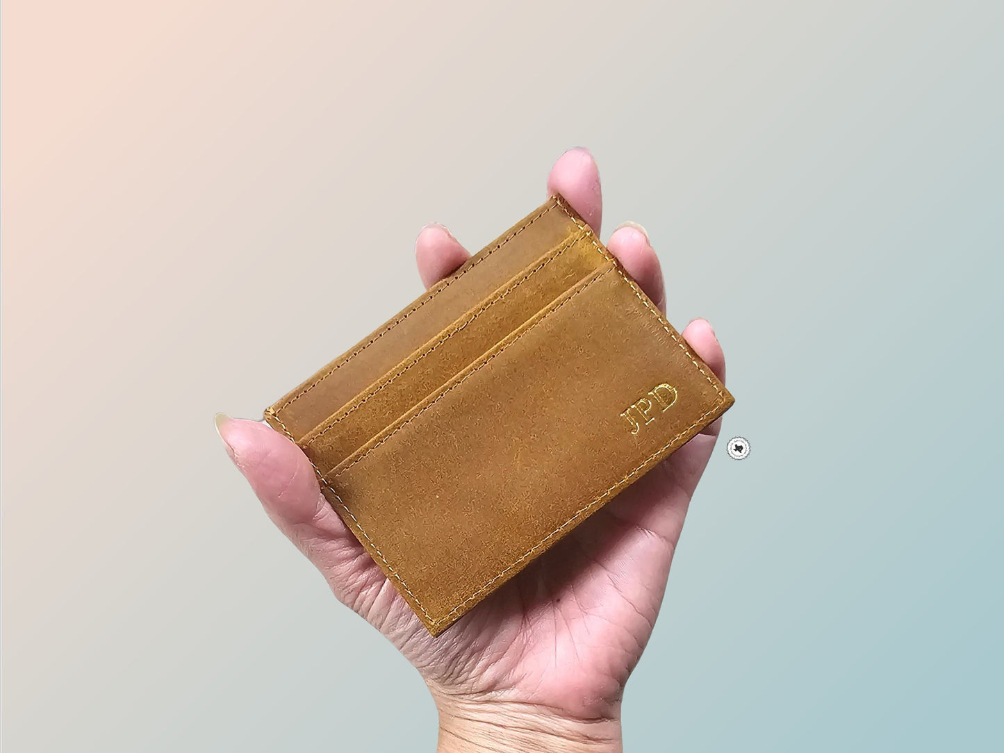 Initial Credit Card Holder, Black Blue Brown Green Red, Genuine Leather Matte Finish Minimalist Card Wallet