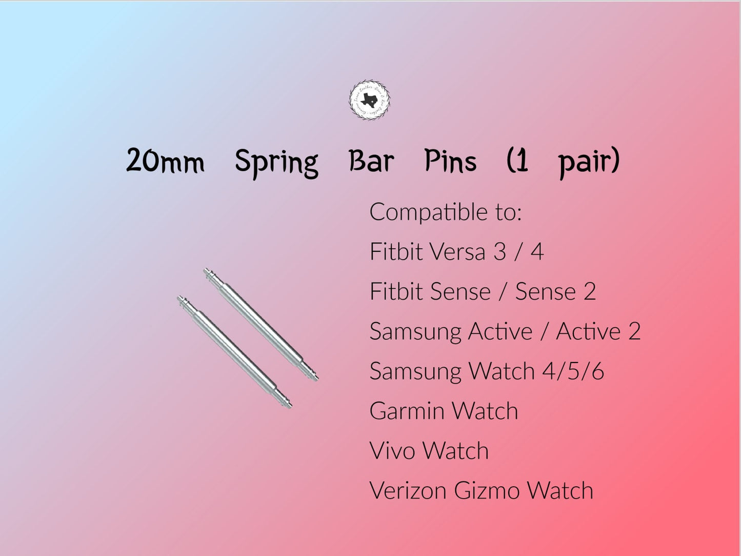 20mm Quick Release Spring Bar Pins for Samsung Watch, Fitbit, Garmin, Vivo, Verizon Gizmo