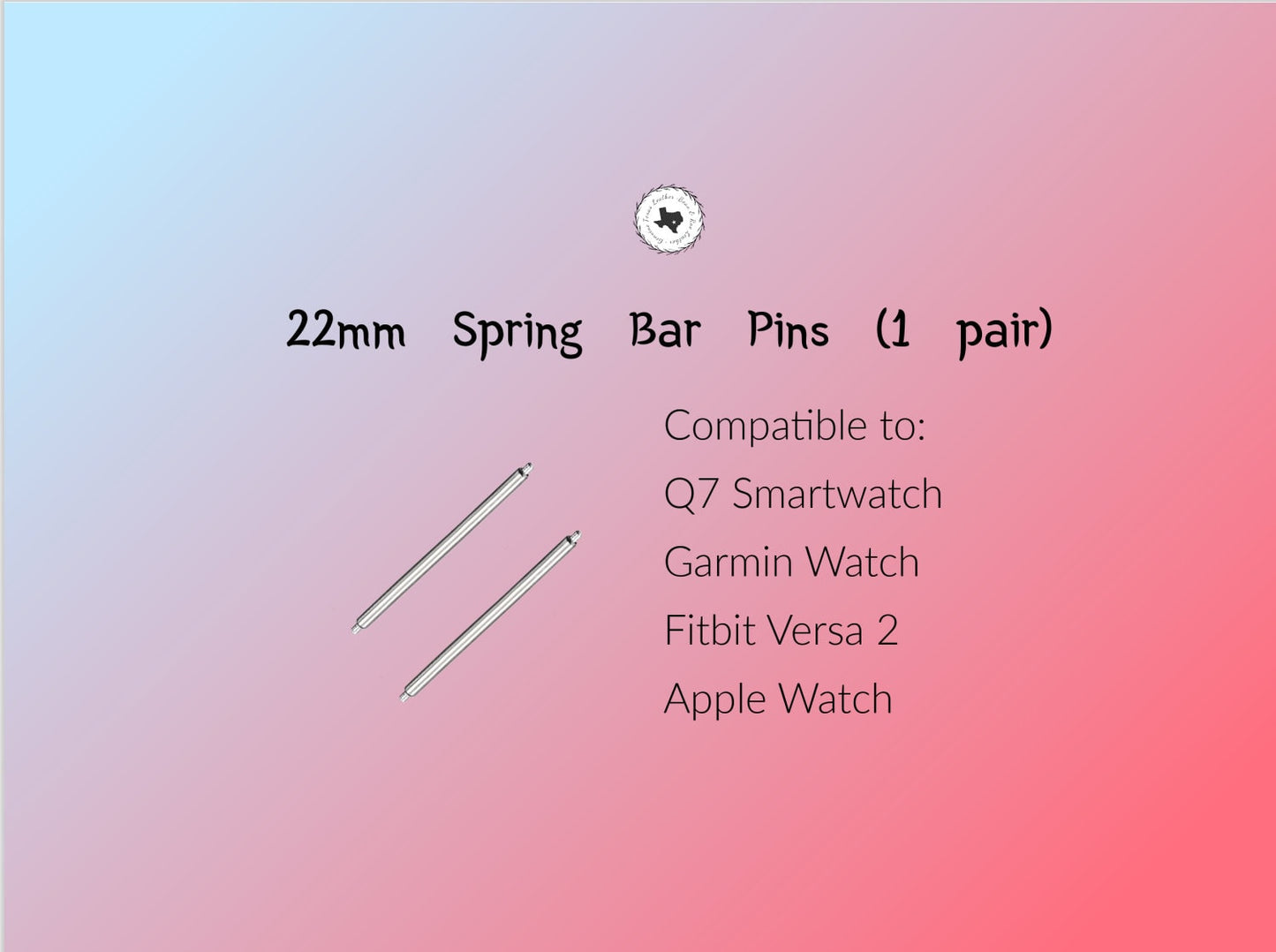 22mm Quick Release Spring Bar Pins for Apple Watch, Samsung Watch, Fitbit Versa 2, Garmin Watch, Q7 Smartwatch, Vivo