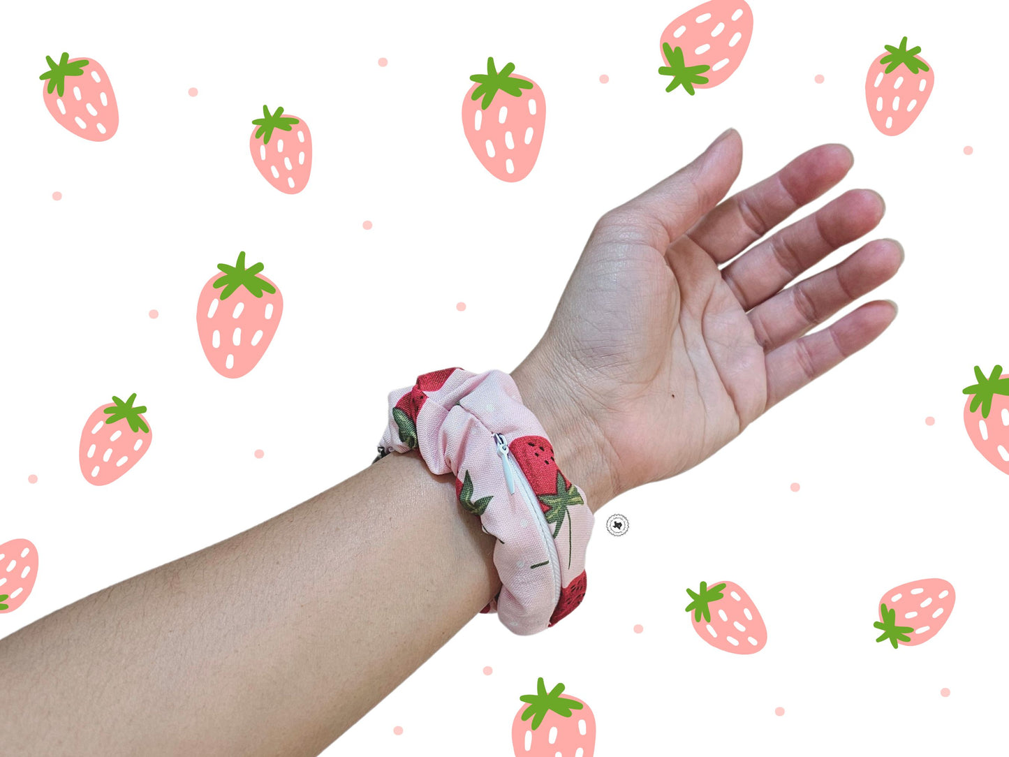 Pink Strawberry Zipper Scrunchies Watch Band for Apple Watch 38-40-41mm 42-44-45mm 49mm Ultra
