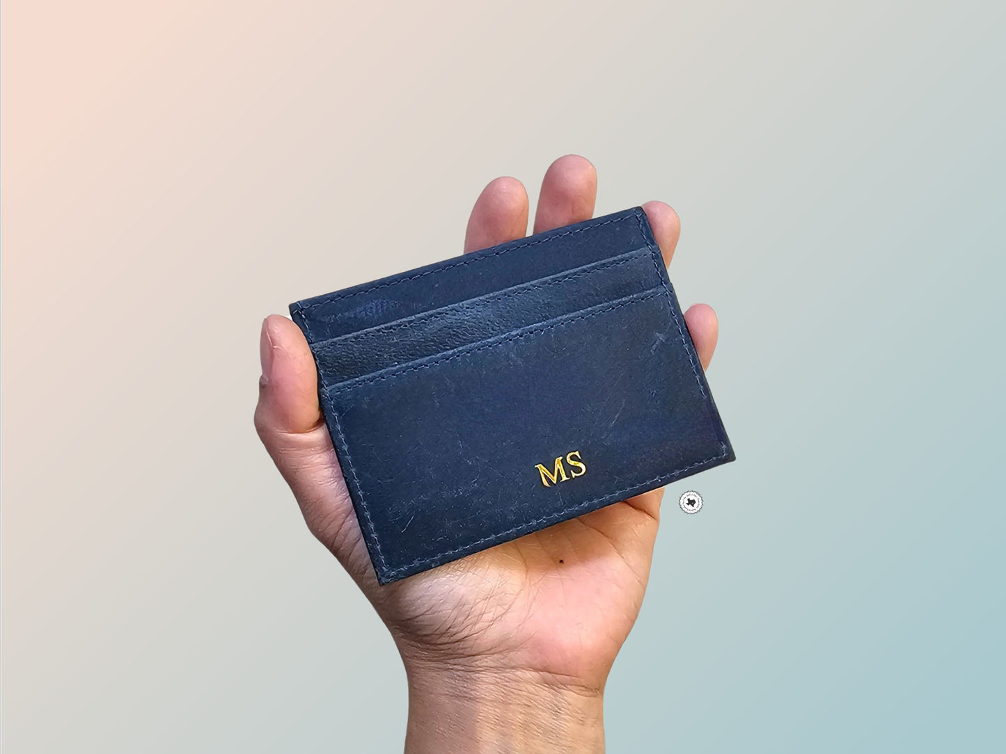 Initial Credit Card Holder, Black Blue Brown Green Red, Genuine Leather Matte Finish Minimalist Card Wallet